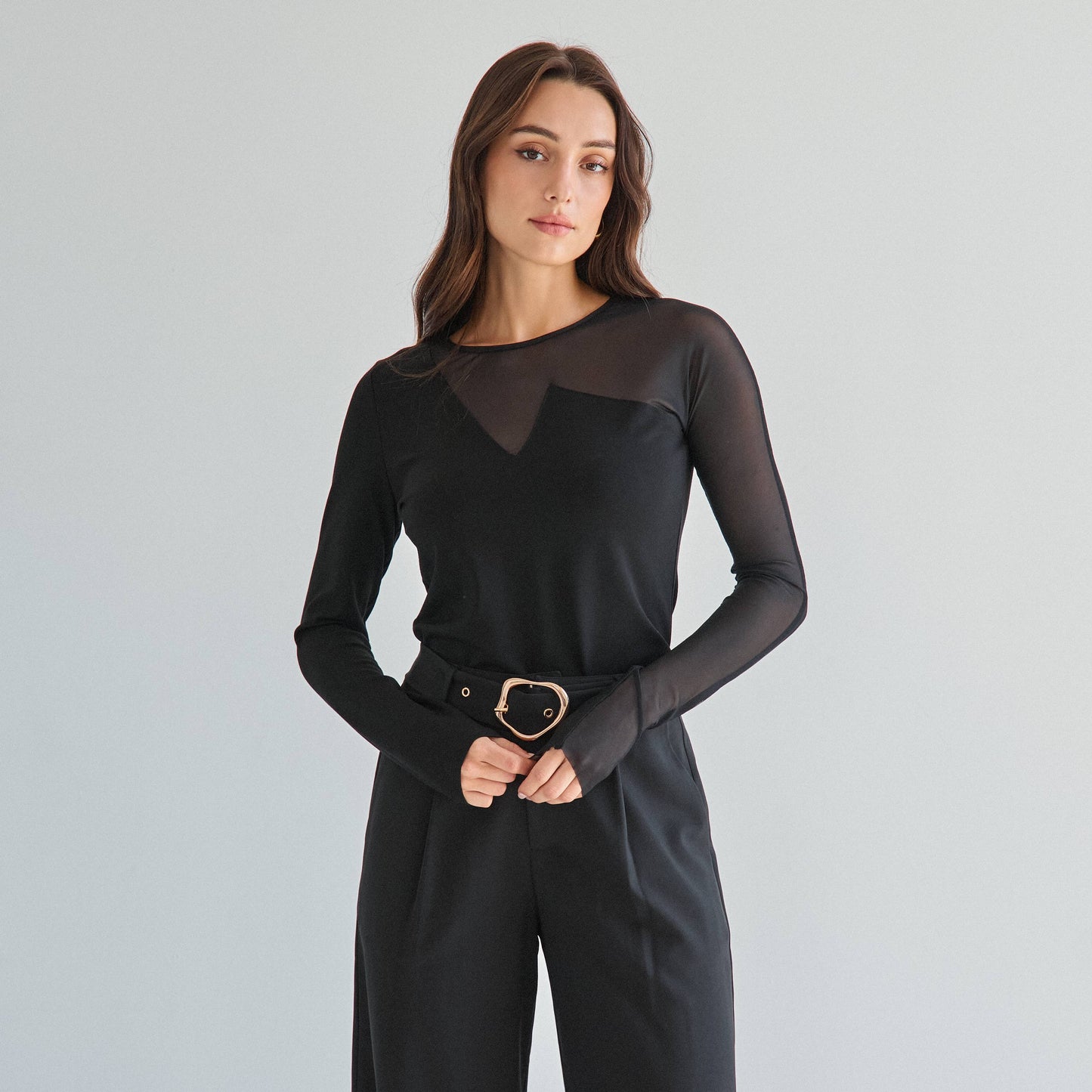 semi sheer long sleeve top