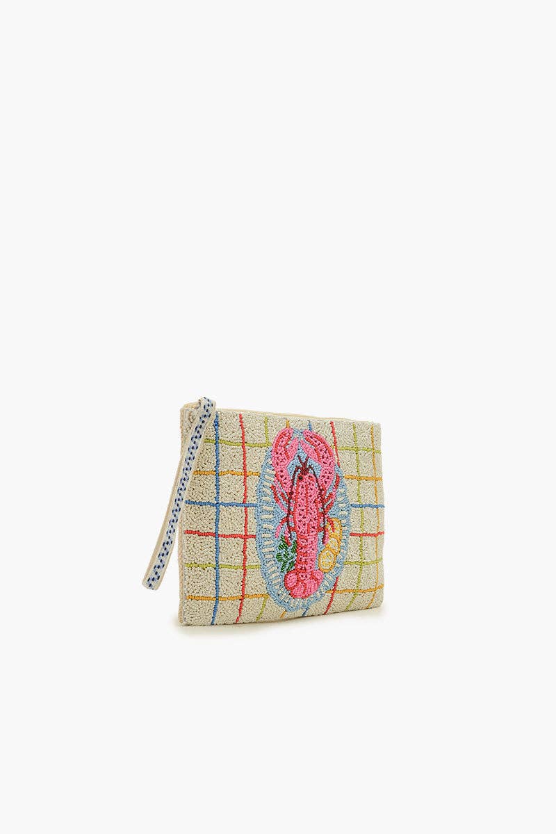 New England Lobster Beaded Wristlet Clutch