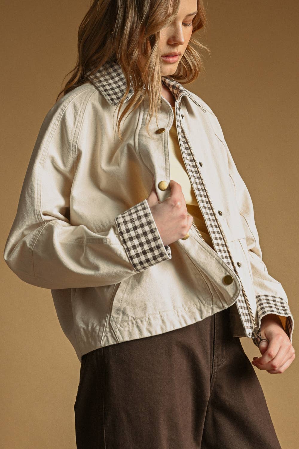 Matilda Gingham Trim Twill Jacket