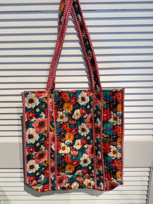 Floral printed reversible tote bag