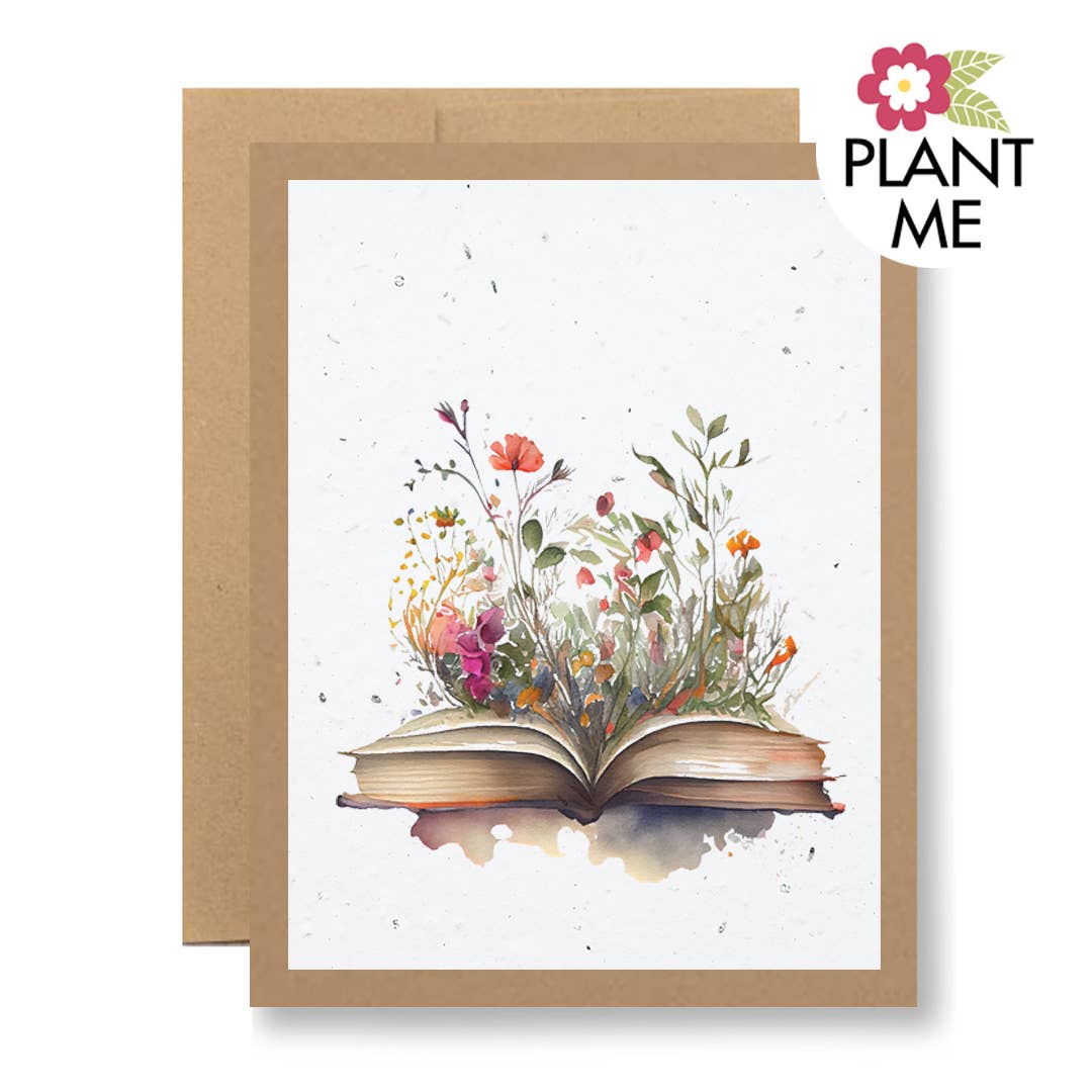 Wildflower Seed Paper Greeting Card - {book with flowers}
