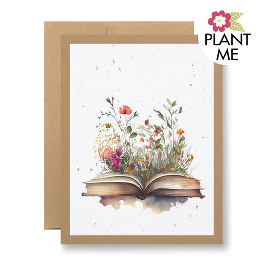 Wildflower Seed Paper Greeting Card - {book with flowers}