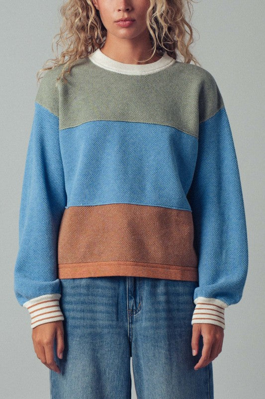 Colorblock Textured Knit Pullover