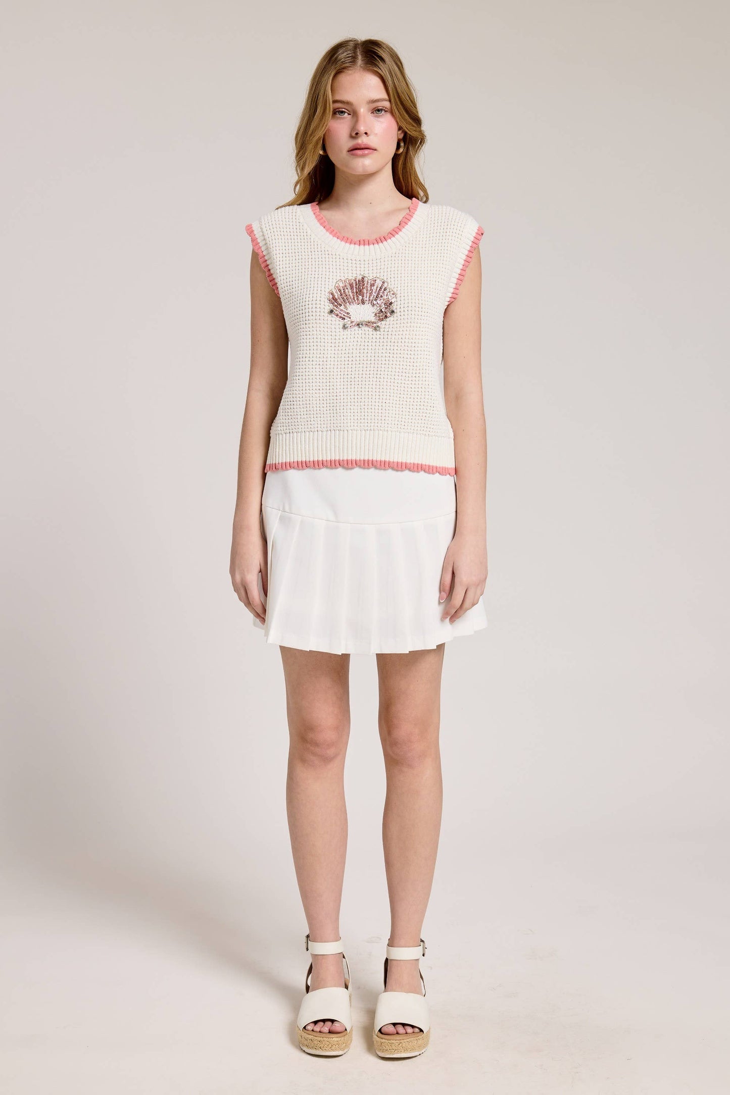 Floral Embroidered + Sequence Sleeveless Knit Vest