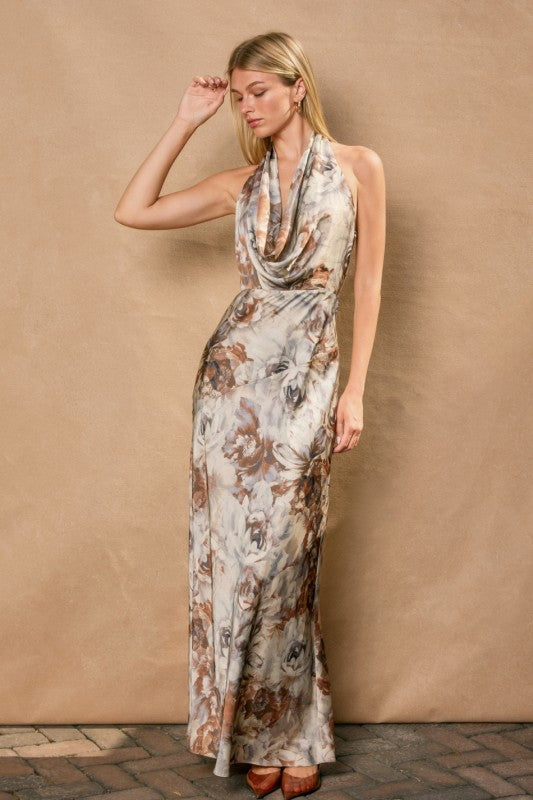 Dune Crest Draped Halter Neck Maxi Dress
