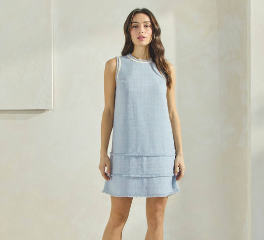 Frayed Edge Tweed Shift Dress