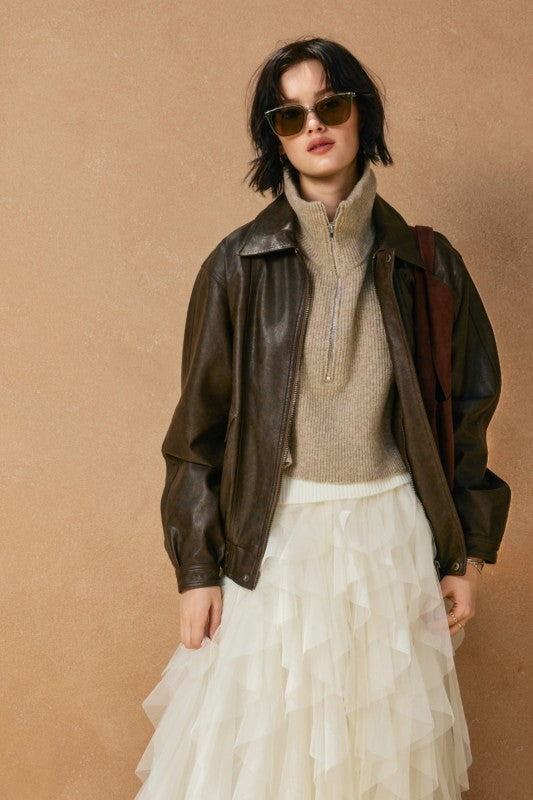 Oversized Faux Leather Biker Jacket