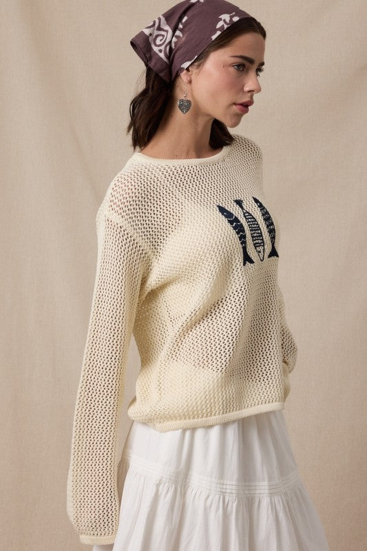 Fish Trio Open Knit Sweater