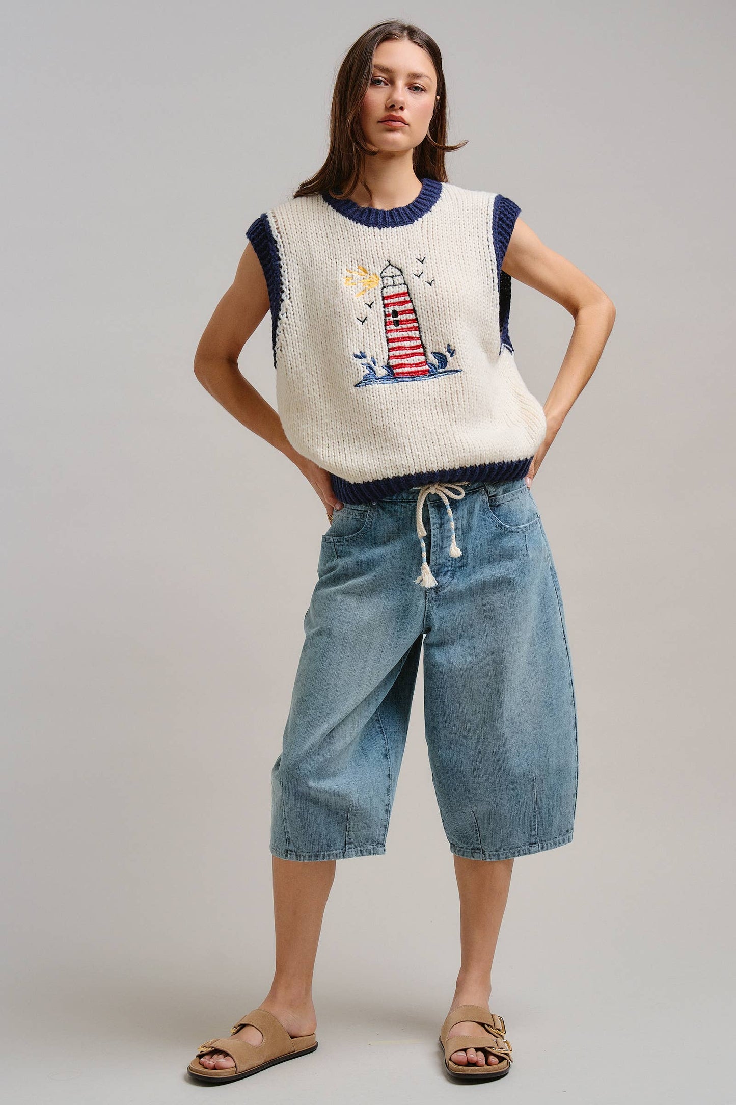 Preppy Lighthouse Graphic Sweater Vest