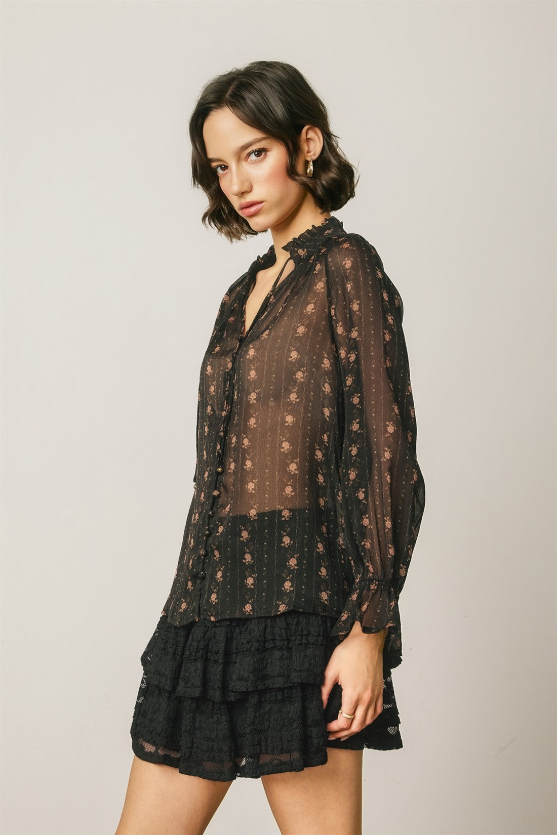 freya floral chiffon ruffled collar blouse