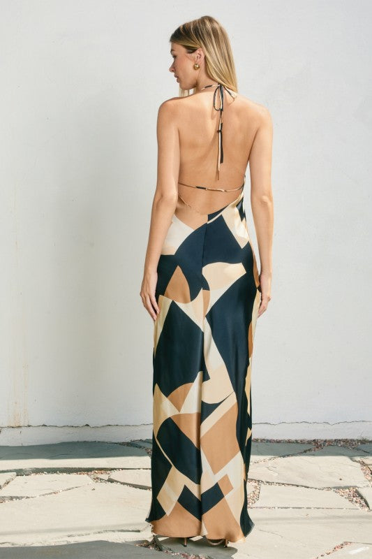 First Class Open Back Halter Maxi Dress