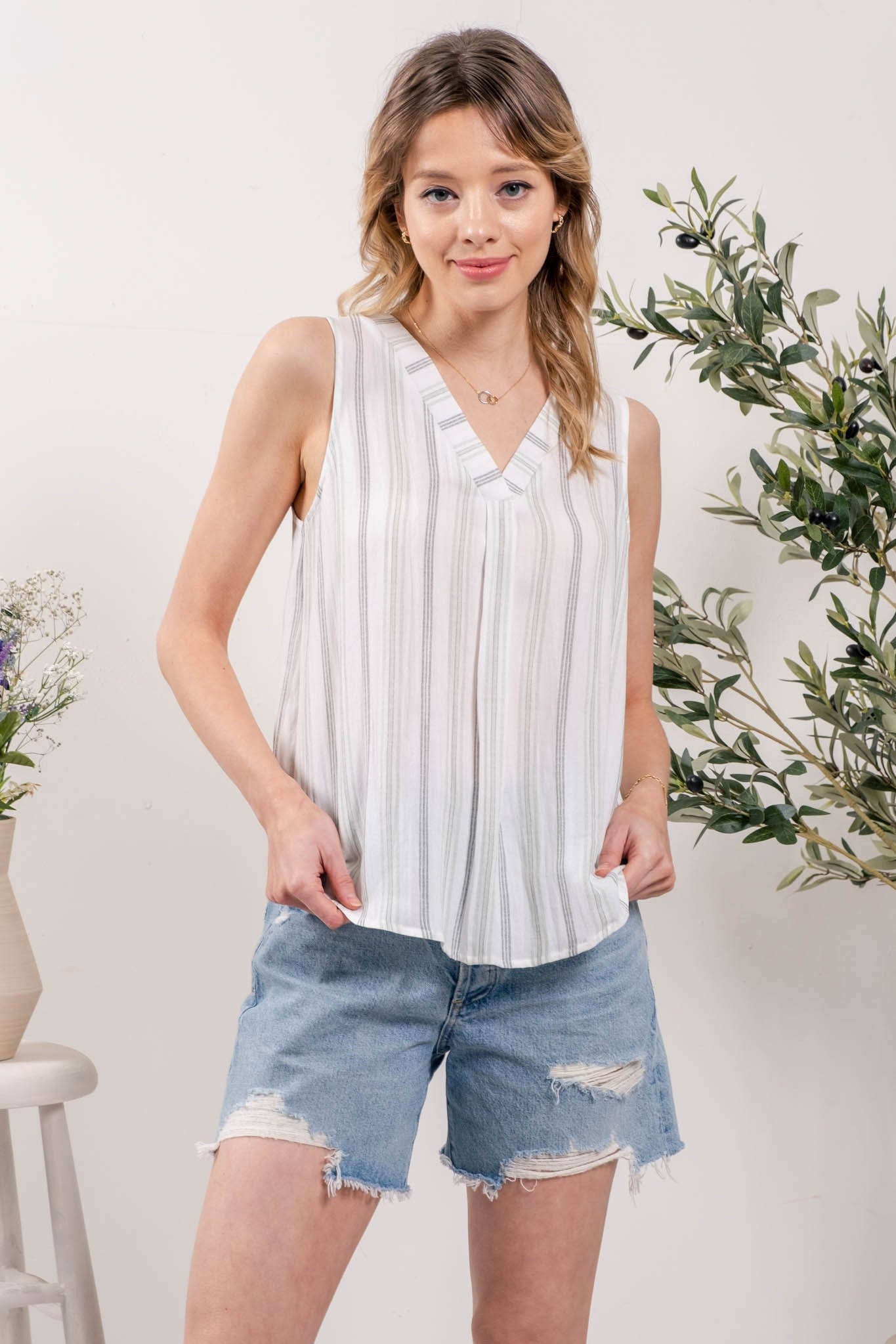 sienna stripe v neck tank