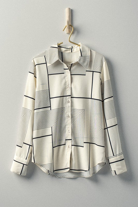 Geometric Print Button Up Top