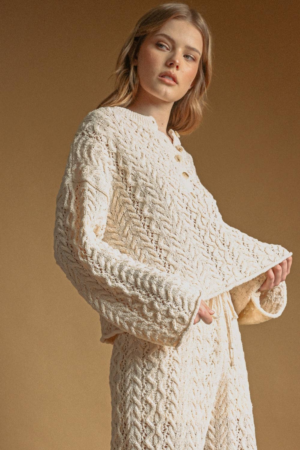 Cable Button Front Sweater