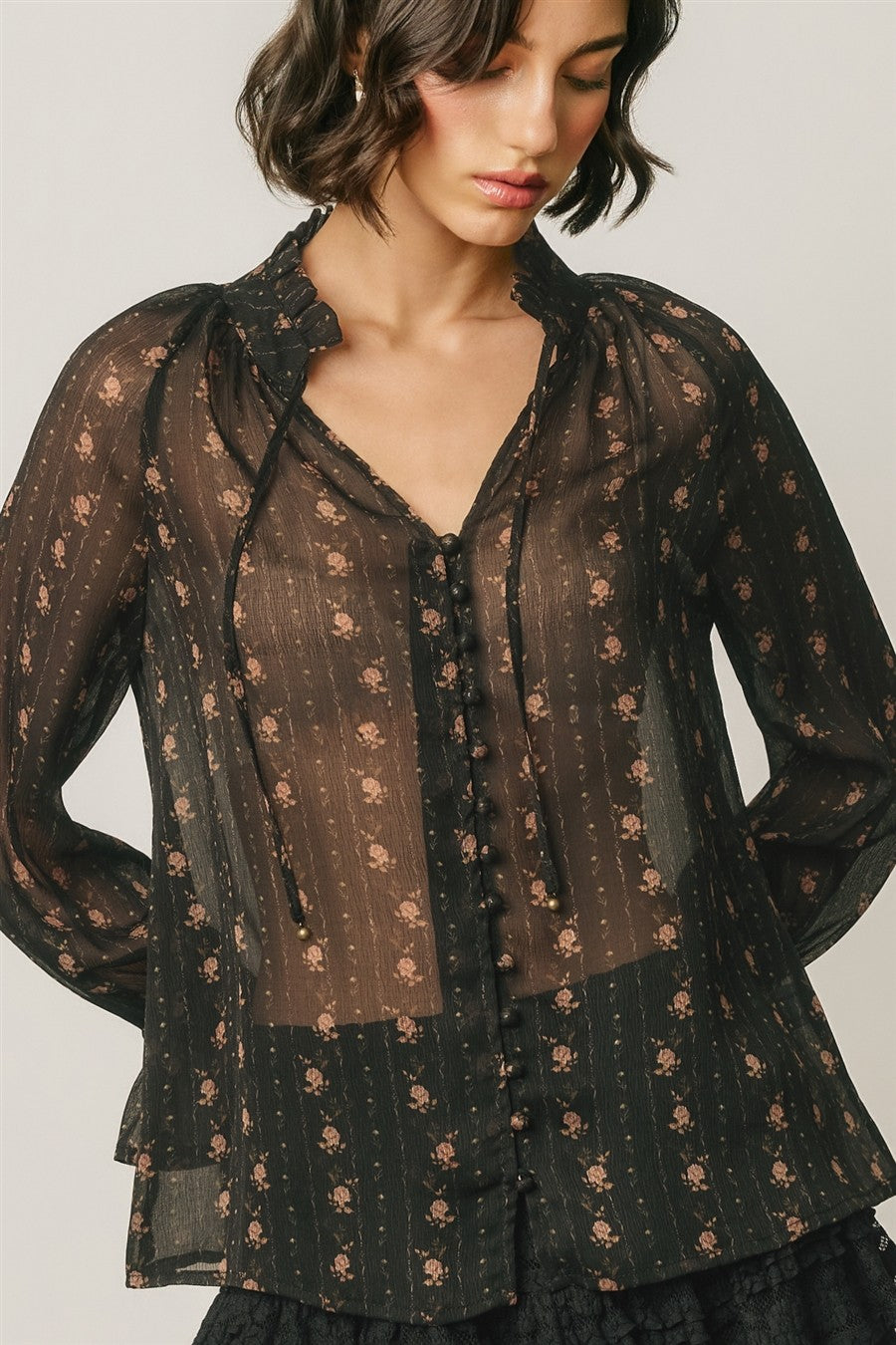 freya floral chiffon ruffled collar blouse