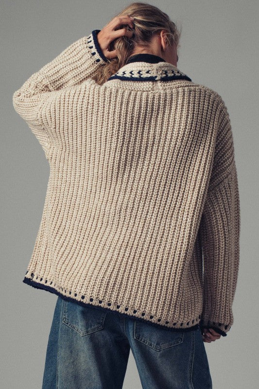 Chunky Knit Cardigan w/ Stitch Details