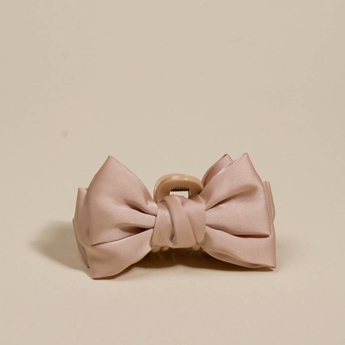 Mini Satin Bow Claw Clip–Beige