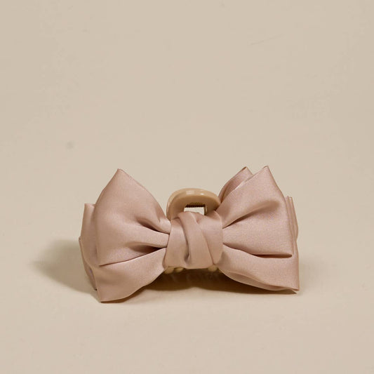 Mini Satin Bow Claw Clip–Beige
