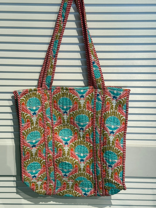 Pearl shell/fish print reversible tote bag