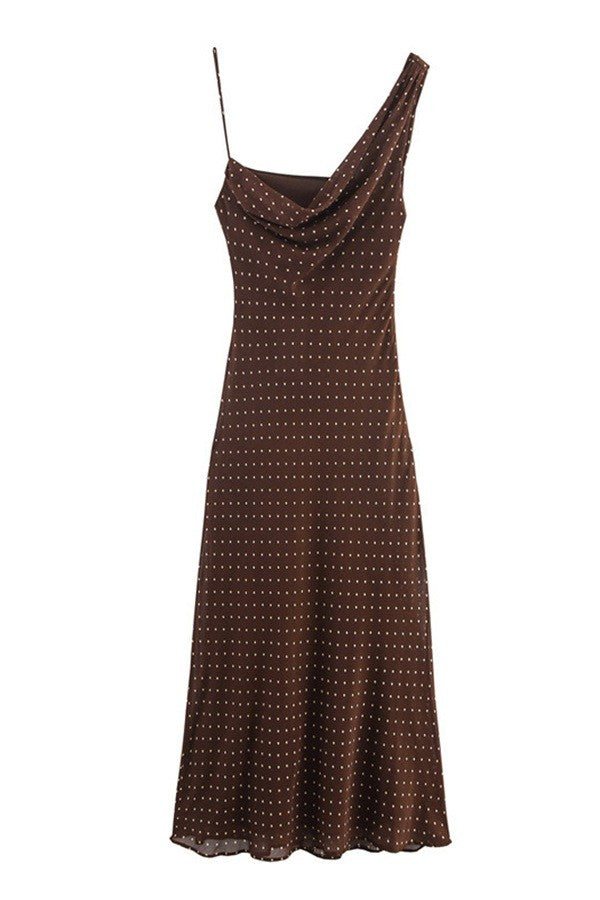 Polka Dot One Shoulder Strap Maxi Dress