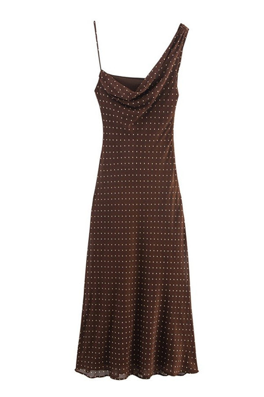 Polka Dot One Shoulder Strap Maxi Dress