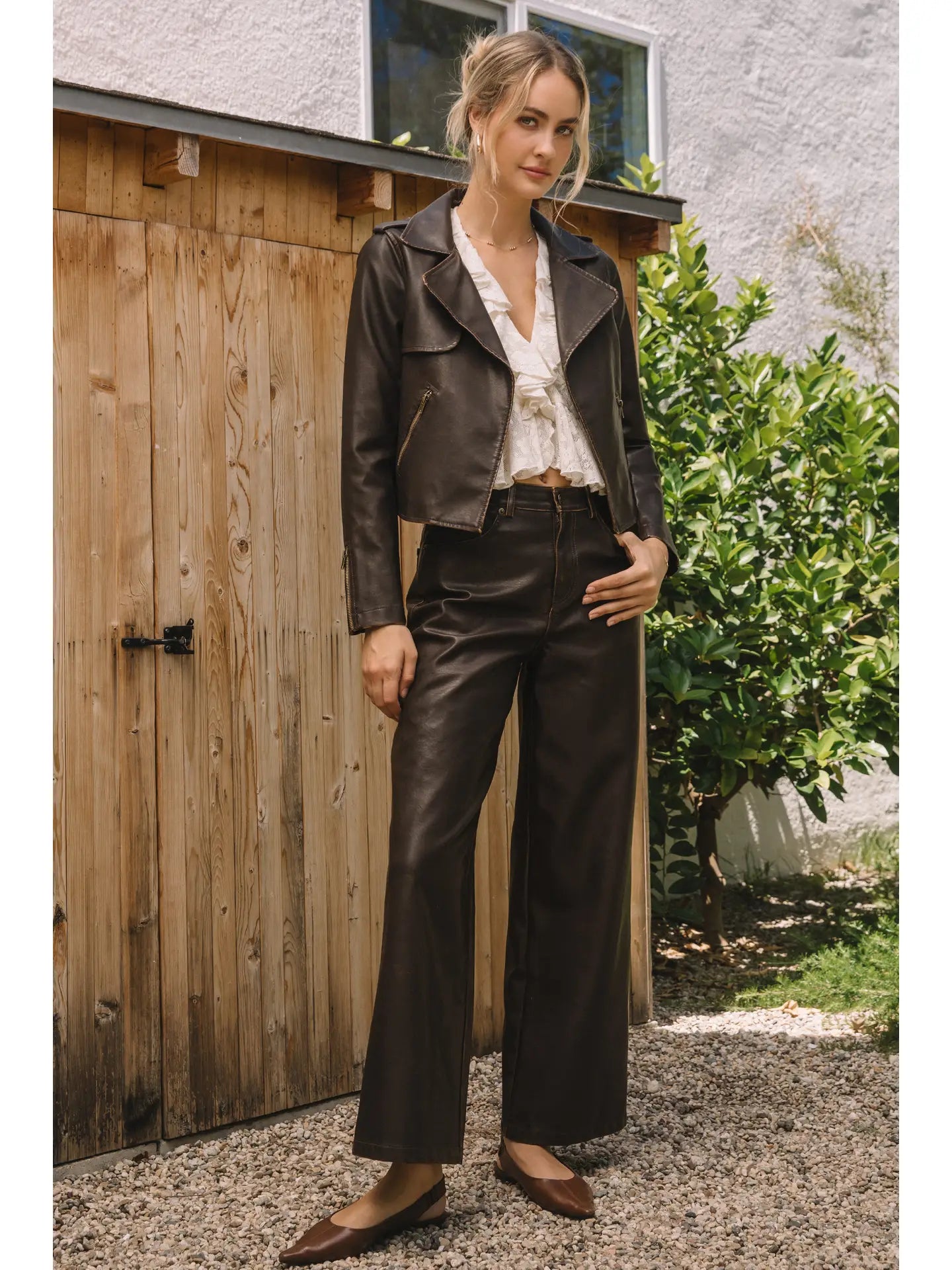Distressed Faux Leather Pants