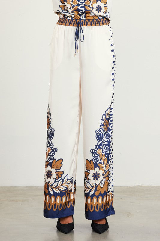 Printed elastic waist pants