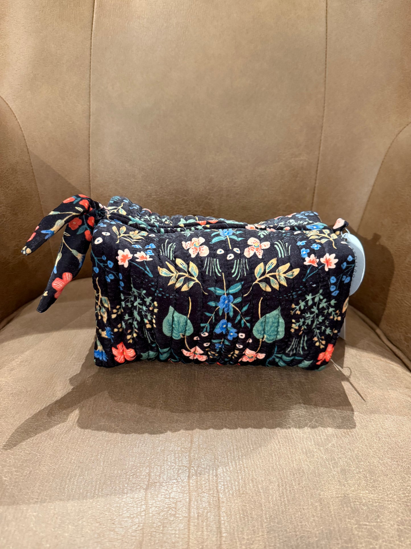 Blue/green floral printed velvet pouch