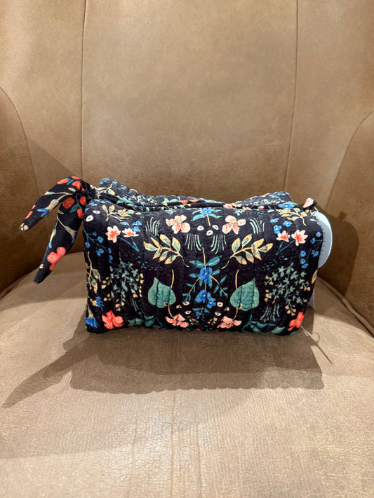 Blue/green floral printed velvet pouch