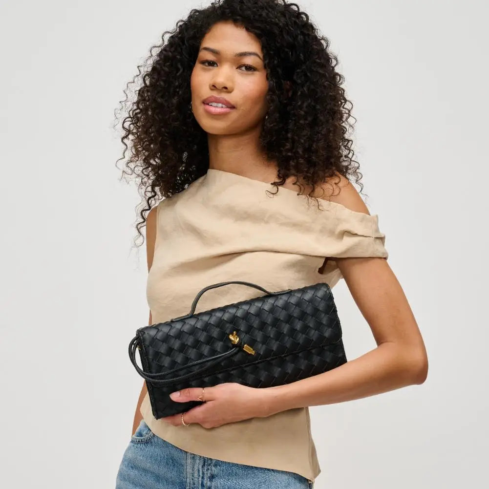 Ada Top Handle Woven East West Clutch Crossbody