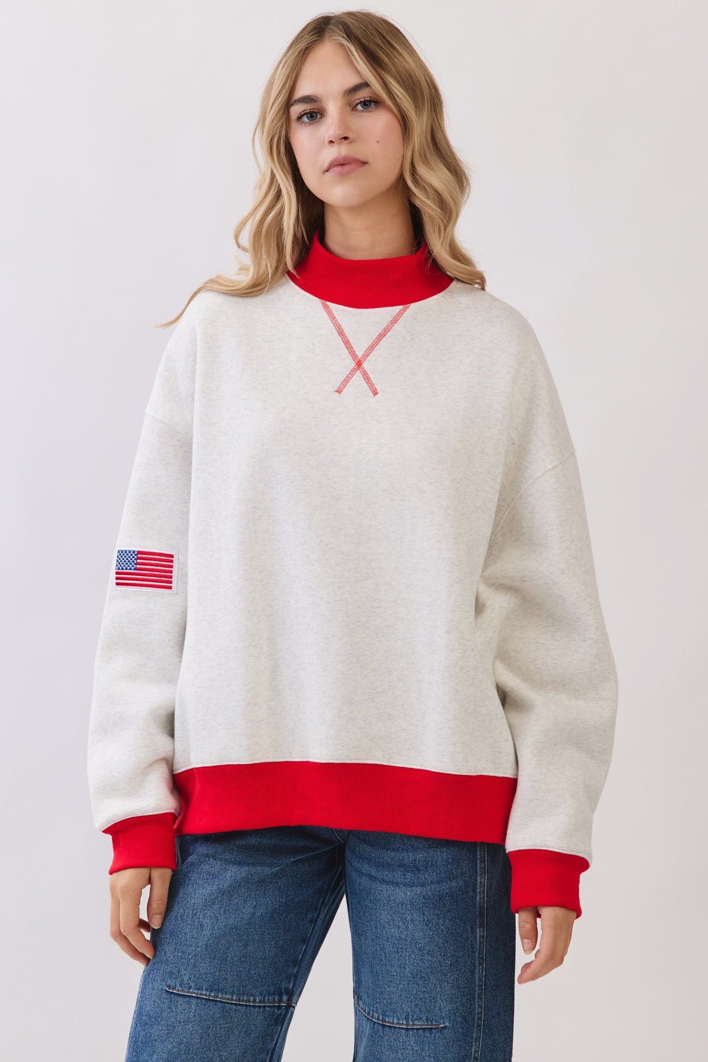 American Flag Mock Neck Sweater