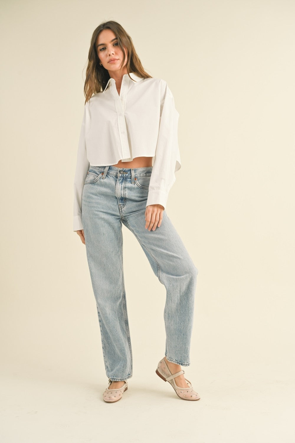 Angelina Cropped Button Down Shirt
