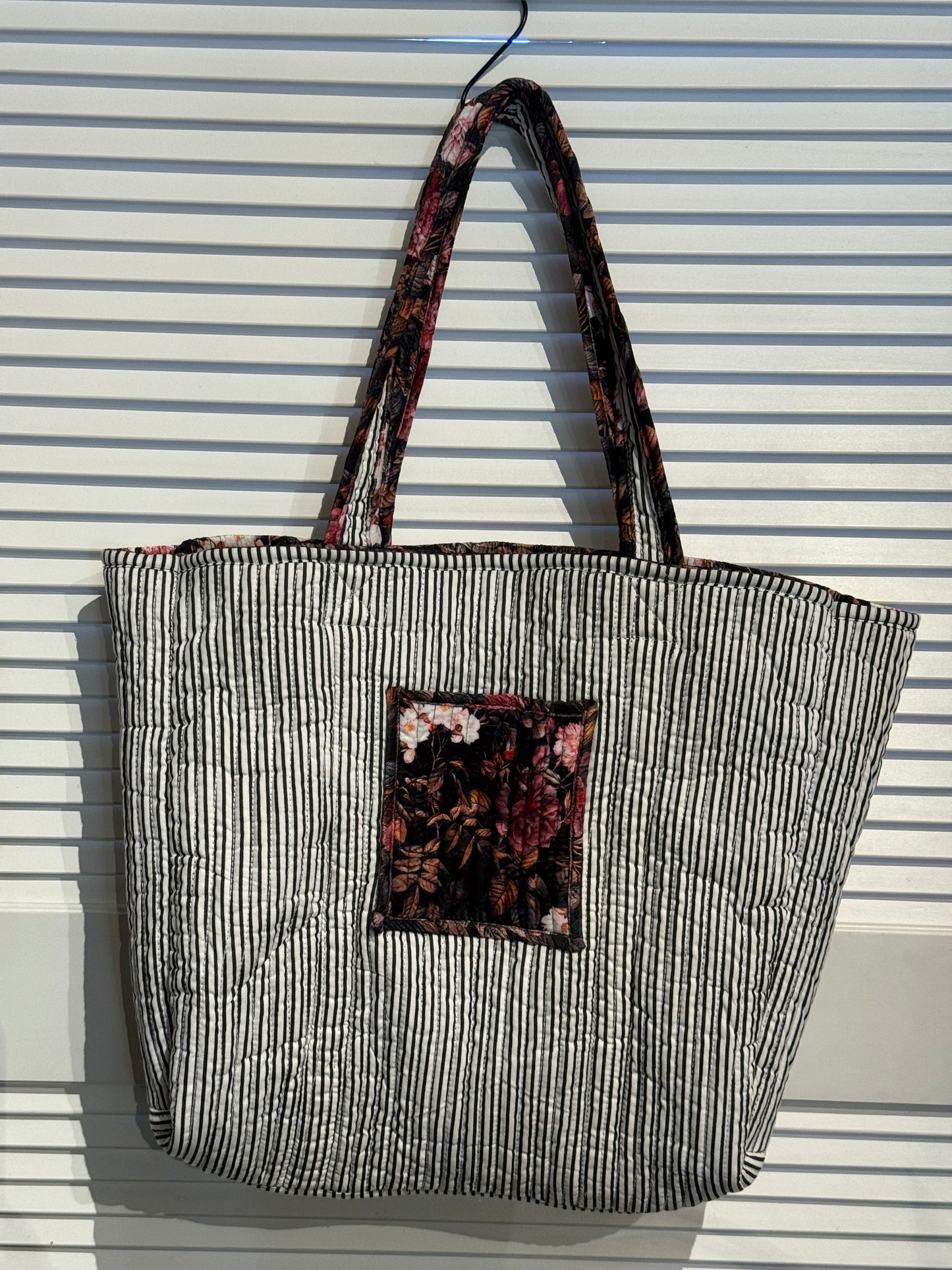 Pink/brown floral velvet printed tote