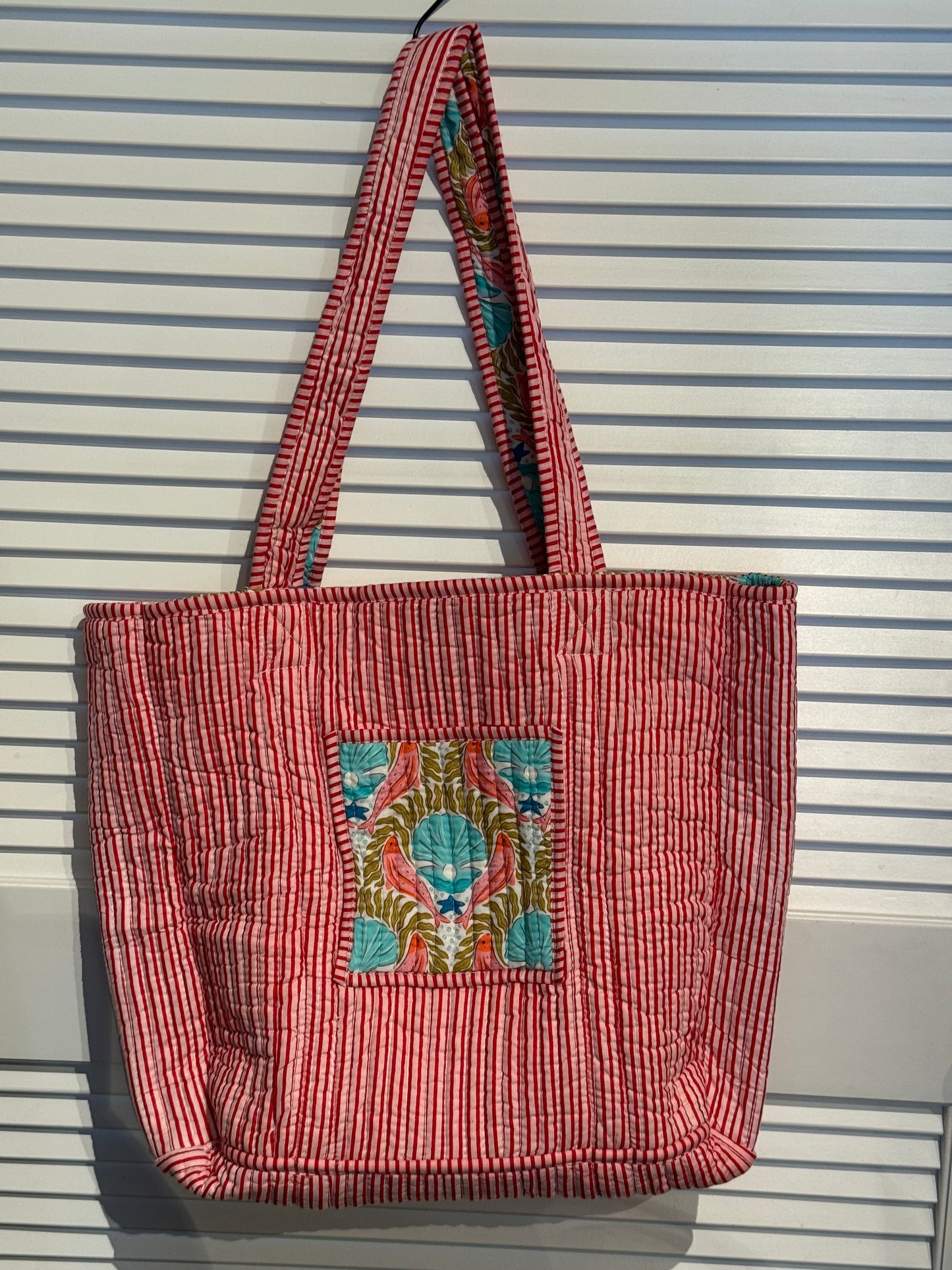 Pearl shell/fish print reversible tote bag