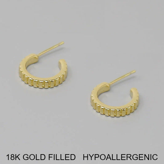 Ribbed 18K Gold Filled Huggie Hoop Earrings