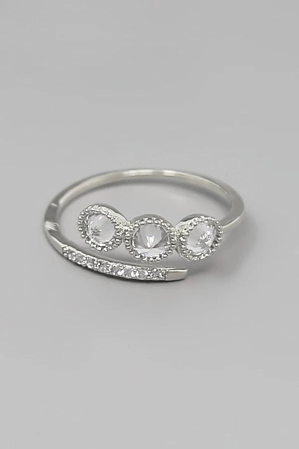 Bezel CZ Stone Adjustable Ring-Silver