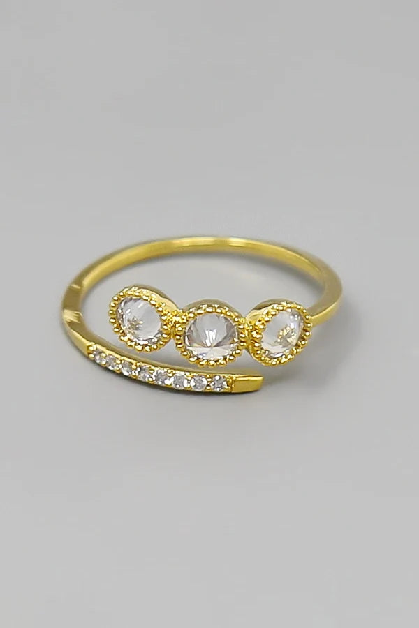 Bezel CZ Stone Adjustable Ring-Gold