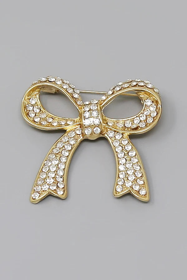 Bow Rhinestone Pave Brooch Pin