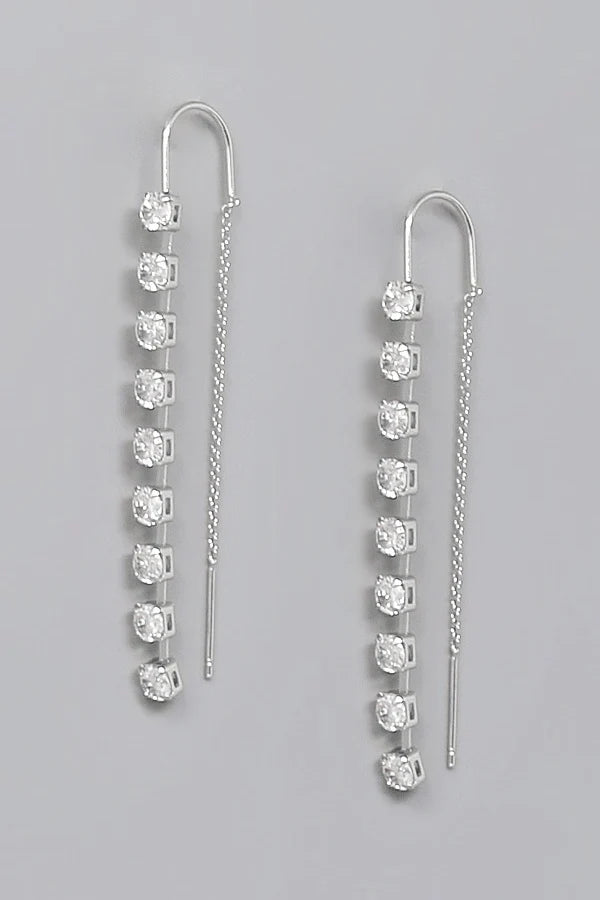 CZ Linear Threader Earrings-Silver