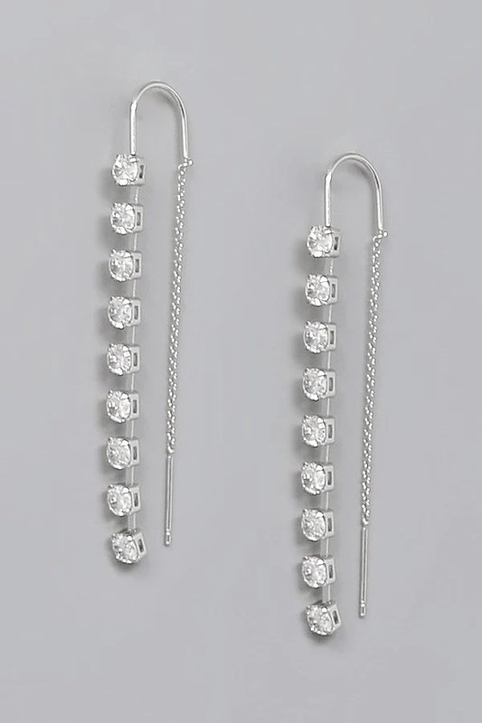 CZ Linear Threader Earrings-Silver