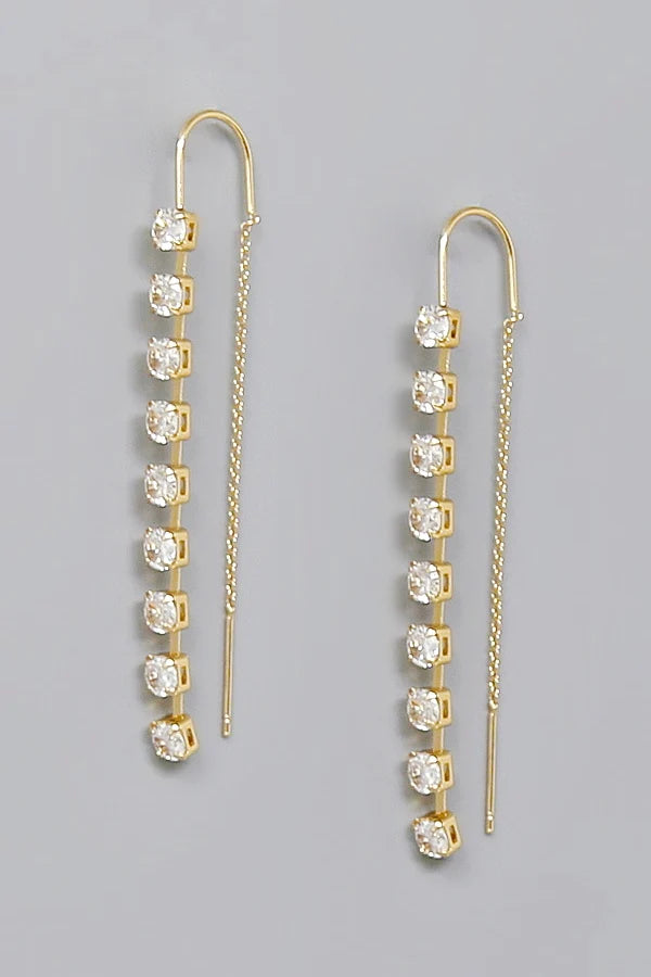 CZ Linear Threader Earrings-Gold