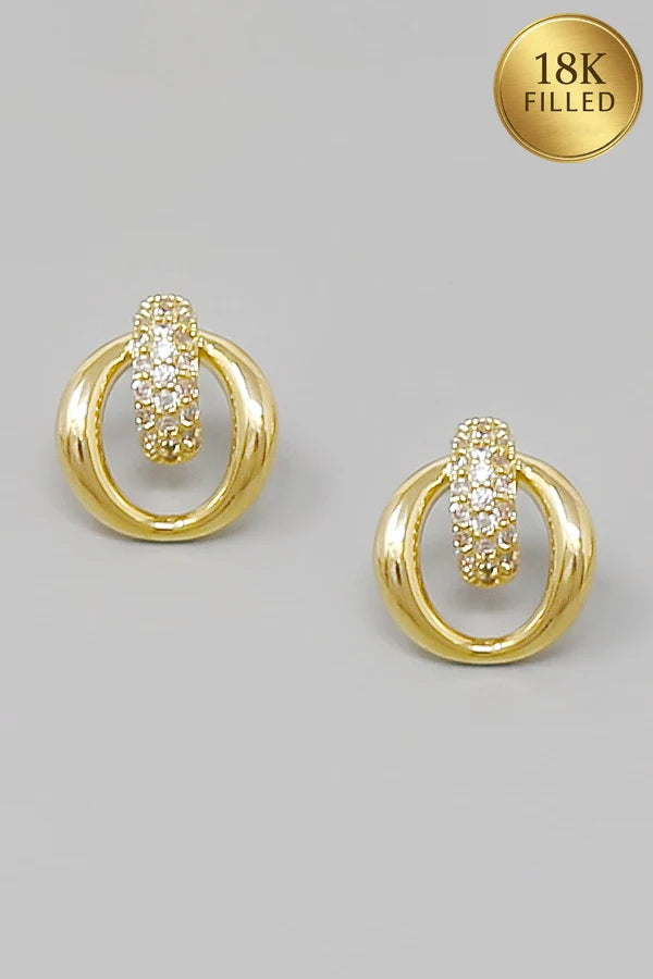 CZ Pave Bar And Mini Hoop 18K Gold Filled Earrings