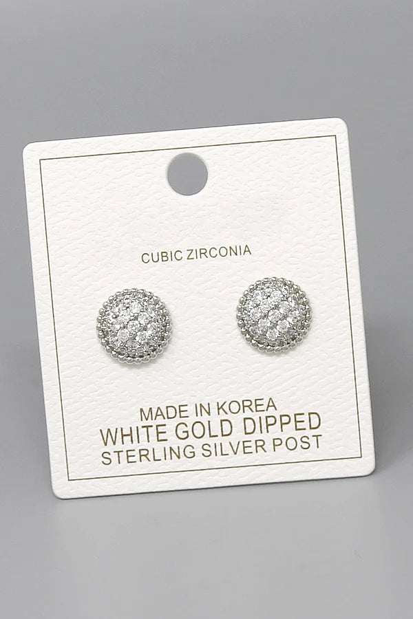 CZ Pavé Dome Gold Dipped Stud Earrings