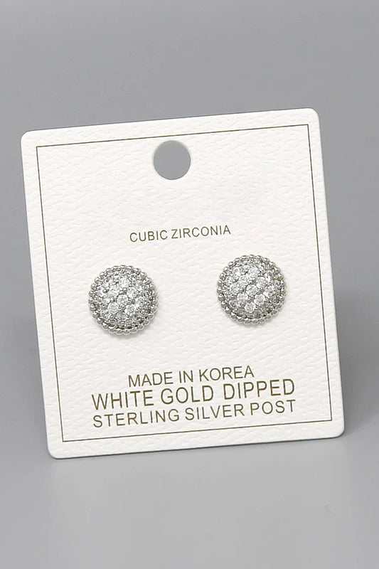 CZ Pavé Dome Gold Dipped Stud Earrings