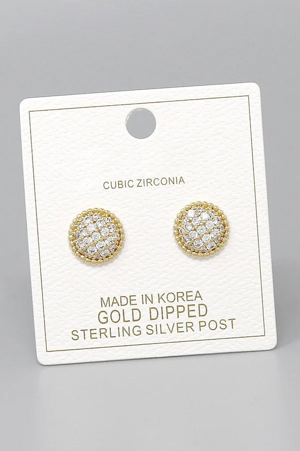 CZ Pavé Dome Gold Dipped Stud Earrings