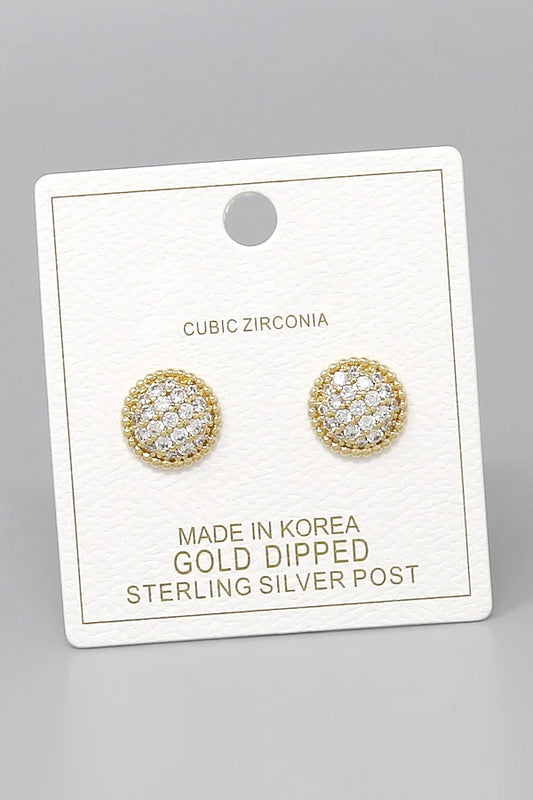 CZ Pavé Dome Gold Dipped Stud Earrings