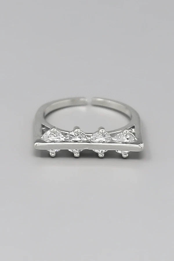 CZ Stone Bar Adjustable Ring-Silver