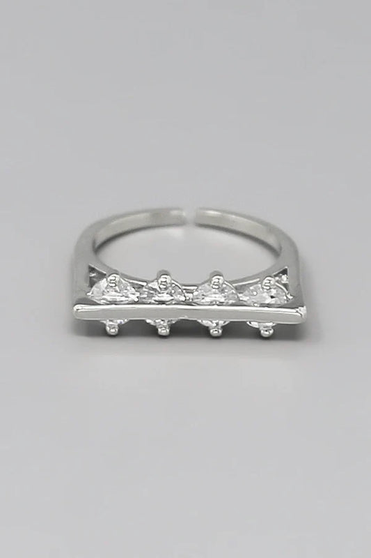 CZ Stone Bar Adjustable Ring-Silver