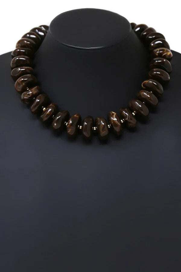 Chunky Marble Resin Beaded Short Necklace