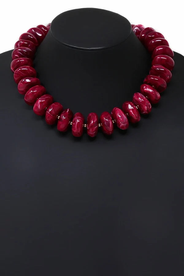 Chunky Marble Resin Beaded Short Necklace